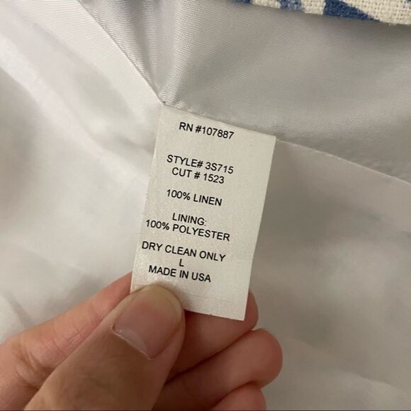 3 SISTERS BLUE ARROW AZTEC PRINT OPEN FRONT BLAZER / COAT 100% LINEN SZ L NEW! - Picture 11 of 12